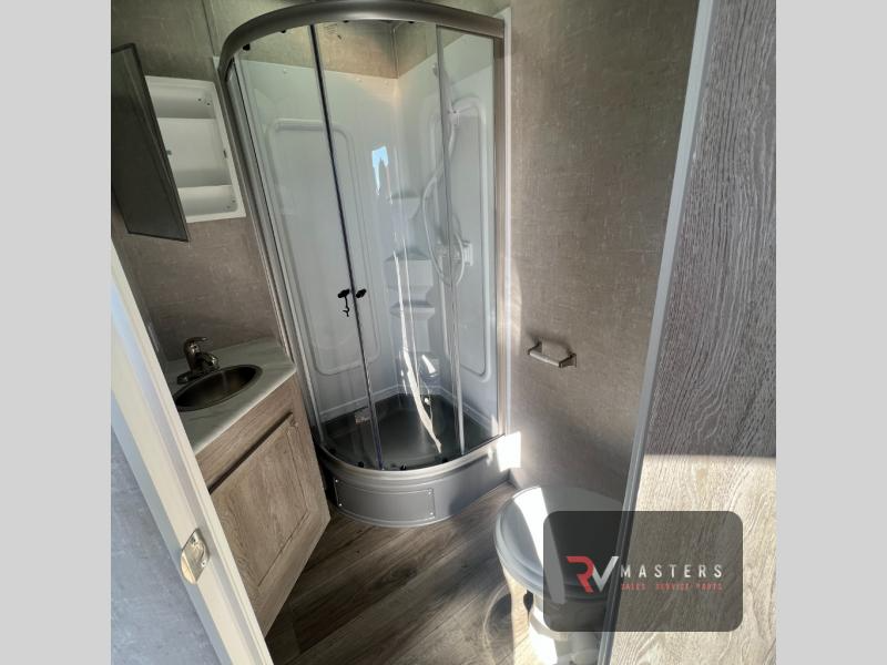 Bathroom in the Eclipse, solar, limited, toy hauler travel trailer